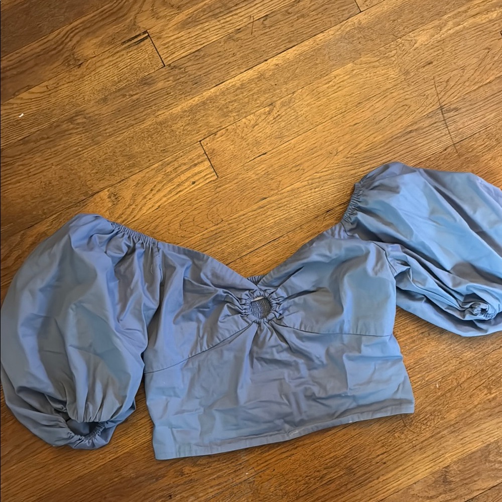 Abercrombie & Fitch Blue Puff Sleeve Crop Top